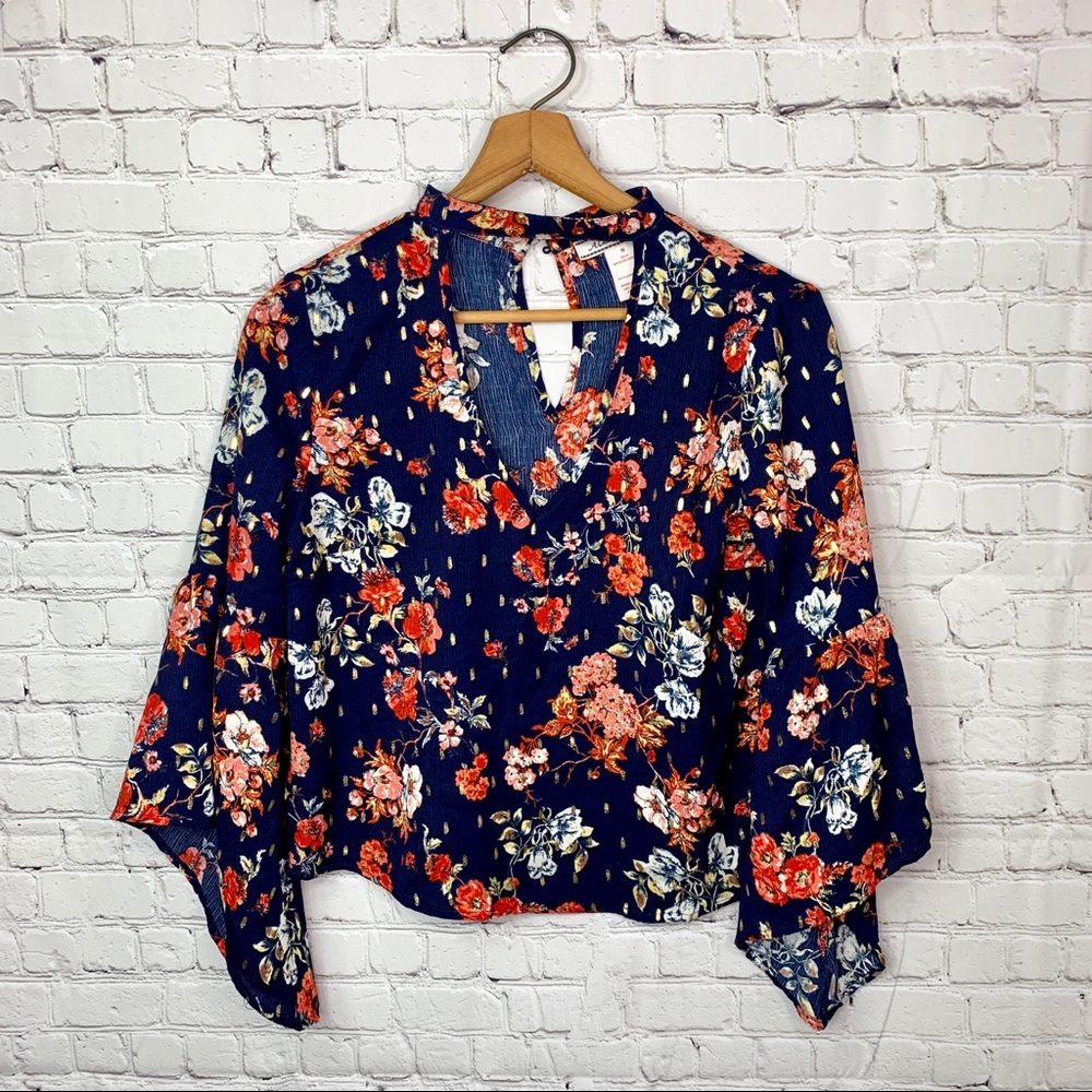 Flying Tomato Flowered Bell Sleeve Blouse
